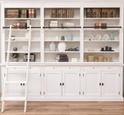 Casa Padrino Bücherregal im Landhausstil mit 6 Türen und Leiter, 300 x 42 x 240 cm