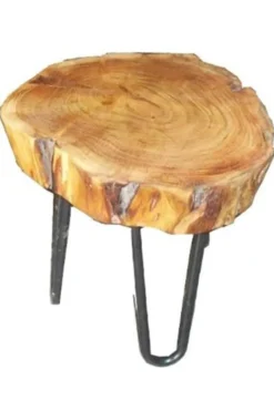 Casa Padrino Beistelltisch aus Akazien Holz und Eisen 33 - 45 cm - Rustikaler Industrial Hocker