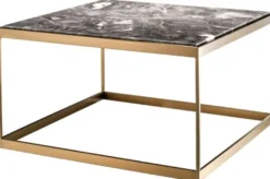Casa Padrino Beistelltisch Grau / Messing 65 x 65 x H. 38 cm - Luxus Edelstahl Tisch mit Marmorplatte
