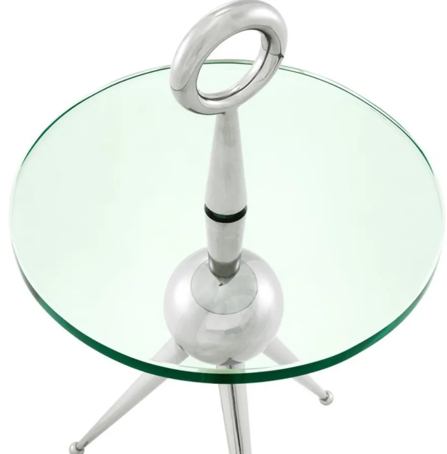 Casa Padrino Beistelltisch in silber mit Glasplatte 40 x H. 72 cm - Luxus Hotel Tisch