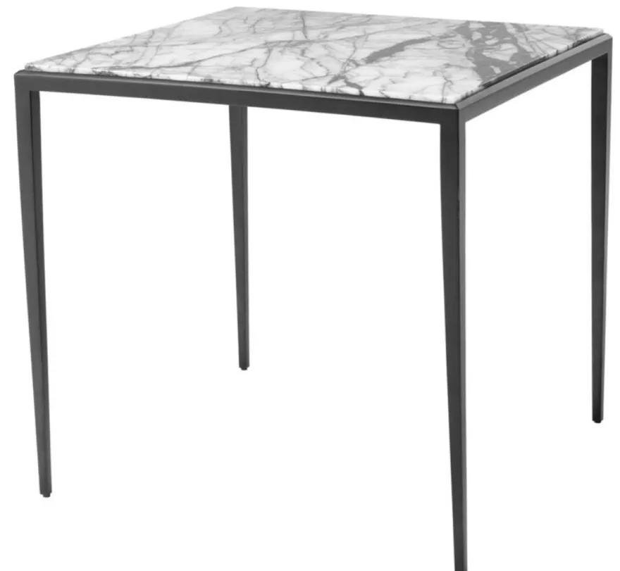 Casa Padrino Beistelltisch in bronze mit weißer Marmorplatte 60 x 60 x H. 58 cm - Luxus Wohnzimmermöbel