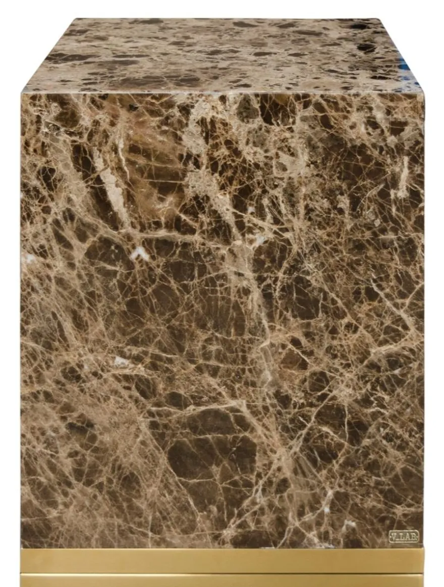 Casa Padrino Beistelltisch mit schwarz-grauem Marmor und goldenem Sockel 40 x 40 x H. 50 cm - Luxus Wohnzimmer Deko