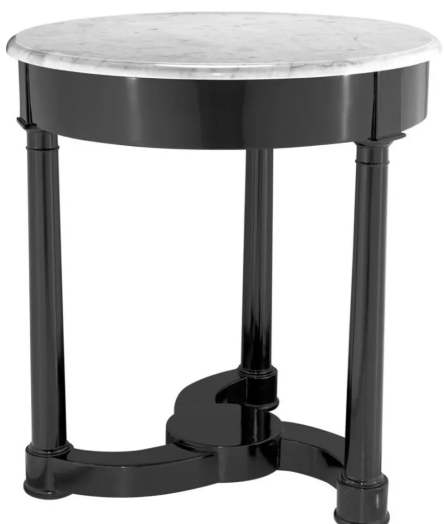 Casa Padrino Beistelltisch schwarz mit weißer Marmorplatte 66 x H. 71,5 cm - Luxus Kollektion