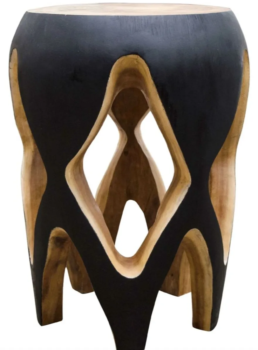 Casa Padrino Beistelltisch Schwarz / Naturfarben 40 x H. 54,5 cm - Wohnzimmermöbel