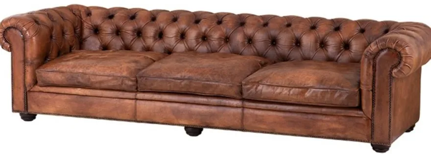 Casa Padrino Büffelleder 3er Sofa Braun 280 x 94 x H. 70 cm - Luxus Echtledersofa