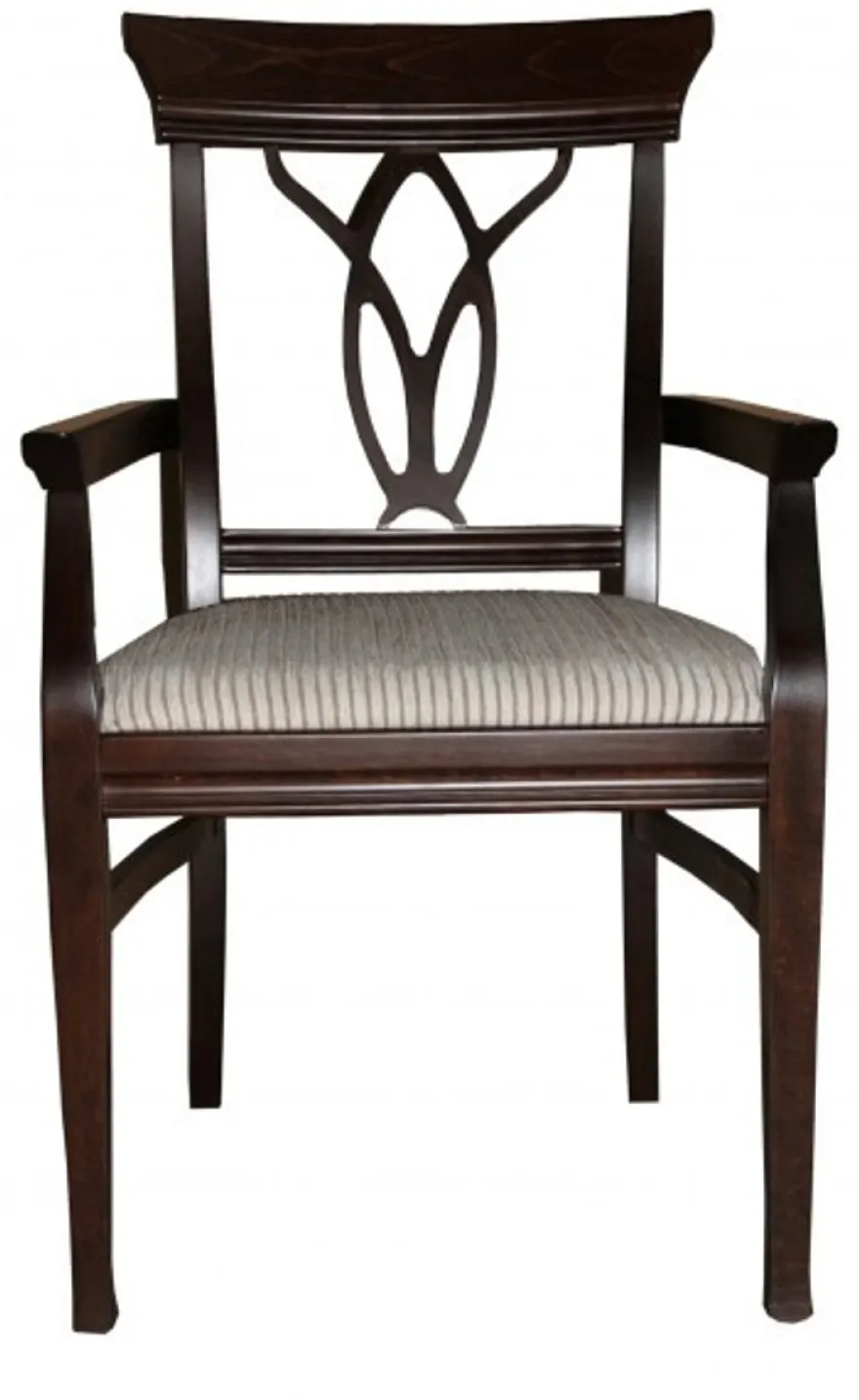 Casa Padrino Biedermeier Esszimmer Stuhl mit Armlehne Beige / Braun - Möbel Restaurant Hotel Gastronomie Bestuhlung