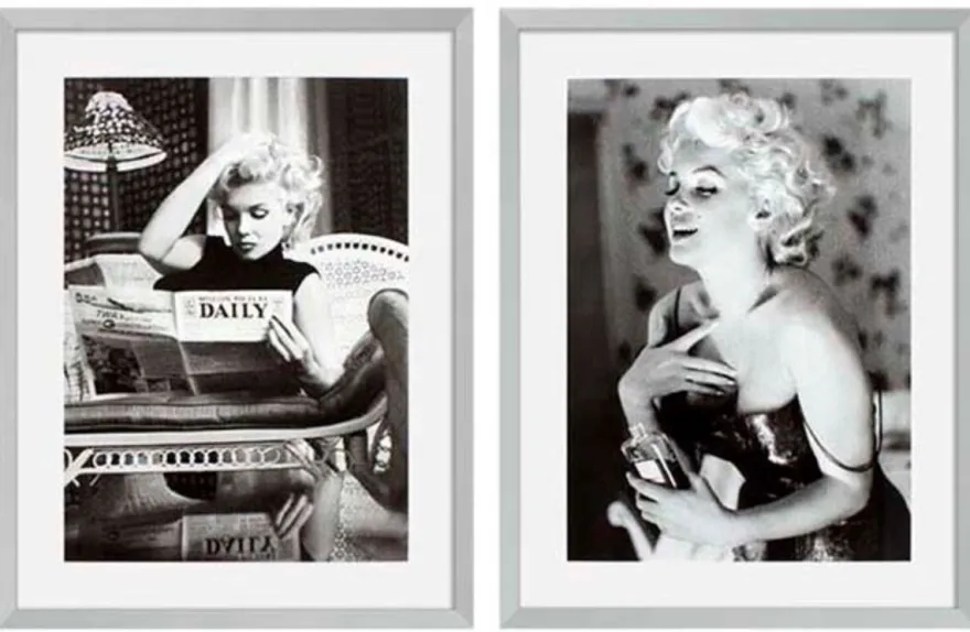 Casa Padrino Bilder 2er Set Marilyn Monroe Silber 69 x H. 89 cm - Luxus Wanddekoration