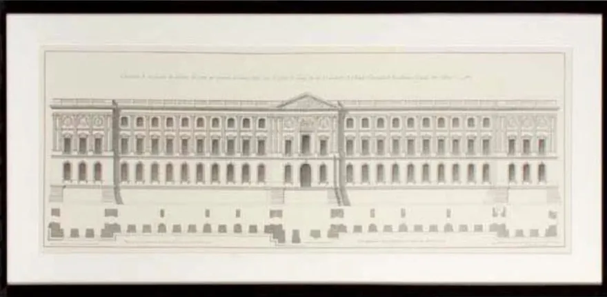 Casa Padrino Bilder / Kunstdruck Set Fassade vom Louvre Mehrfarbig 109 x H. 52 cm - Luxus Wohnzimmer Dekoration