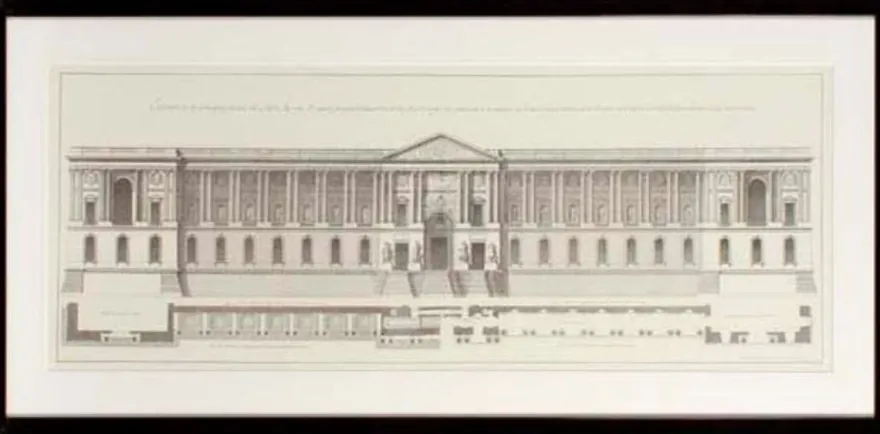 Casa Padrino Bilder / Kunstdruck Set Fassade vom Louvre Mehrfarbig 109 x H. 52 cm - Luxus Wohnzimmer Dekoration