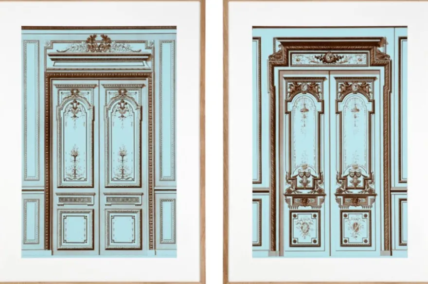 Casa Padrino Bilder / Kunstdruck Set Antike Französische Türen Mehrfarbig 83 x H. 113 cm - Luxus Kollektion