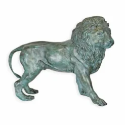 Casa Padrino Bronze Deko Skulptur Löwe Linke Seite Türkis / Grau 34 cm - Schreibtisch Deko