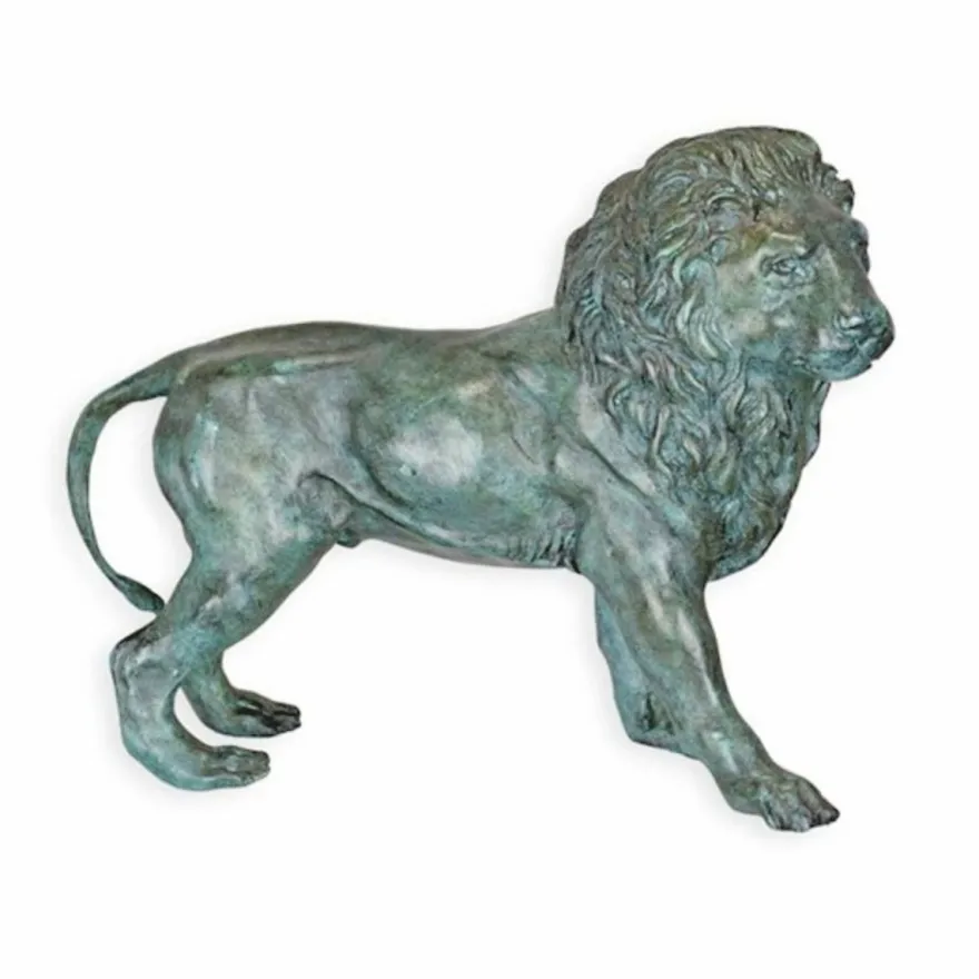 Casa Padrino Bronze Deko Skulptur Löwe Linke Seite Türkis / Grau 34 cm - Schreibtisch Deko