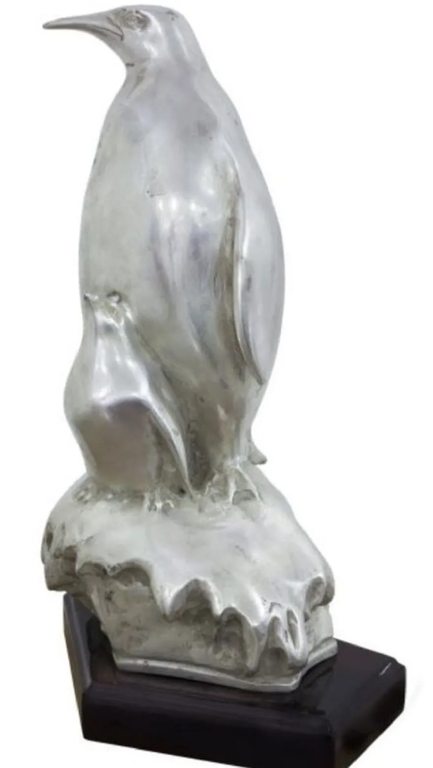 Casa Padrino Bronzefigur Pinguin Mutter mit Kind Silber / Schwarz 22 x 15 x H. 33 cm - Luxus Skulptur