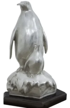 Casa Padrino Bronzefigur Pinguin Mutter mit Kind Silber / Schwarz 22 x 15 x H. 33 cm - Luxus Skulptur