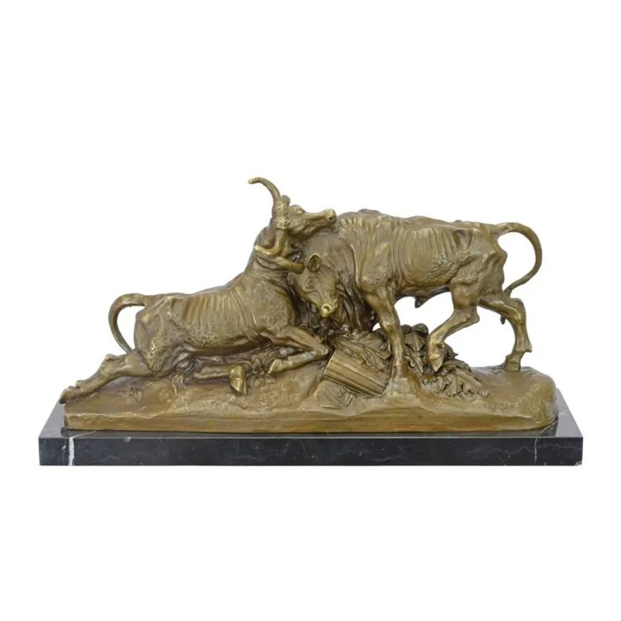Casa Padrino Bronze Skulptur Kämpfende Stiere Bronzefarben / Schwarz 15,9 x 50,5 x H. 26,3 cm - Bronzefigur mit Marmorsockel - Luxus Deko