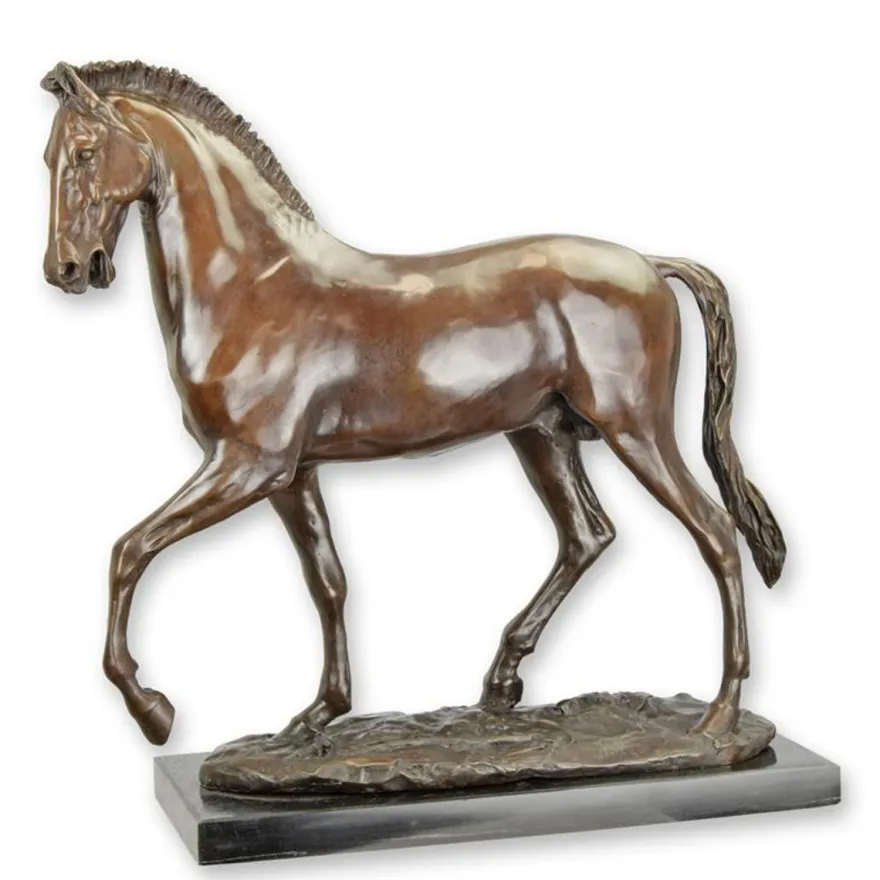 Casa Padrino Bronze Skulptur Trabendes Pferd Bronzefarben / Schwarz 20 x 33 x H. 55 cm - Bronzefigur mit Marmorsockel - Luxus Deko