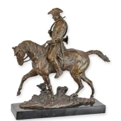 Casa Padrino Bronze Skulptur Reiter mit Jagdhorn Bronzefarben / Schwarz 15,5 x 40,5 x H. 39 cm - Bronzefigur mit Marmorsockel - Luxus Deko