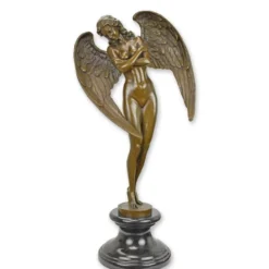 Casa Padrino Bronze Skulptur Geflügelte Frau Bronzefarben / Schwarz 20 x 32,7 x H. 63,9 cm - Bronzefigur mit Marmorsockel - Luxus Deko