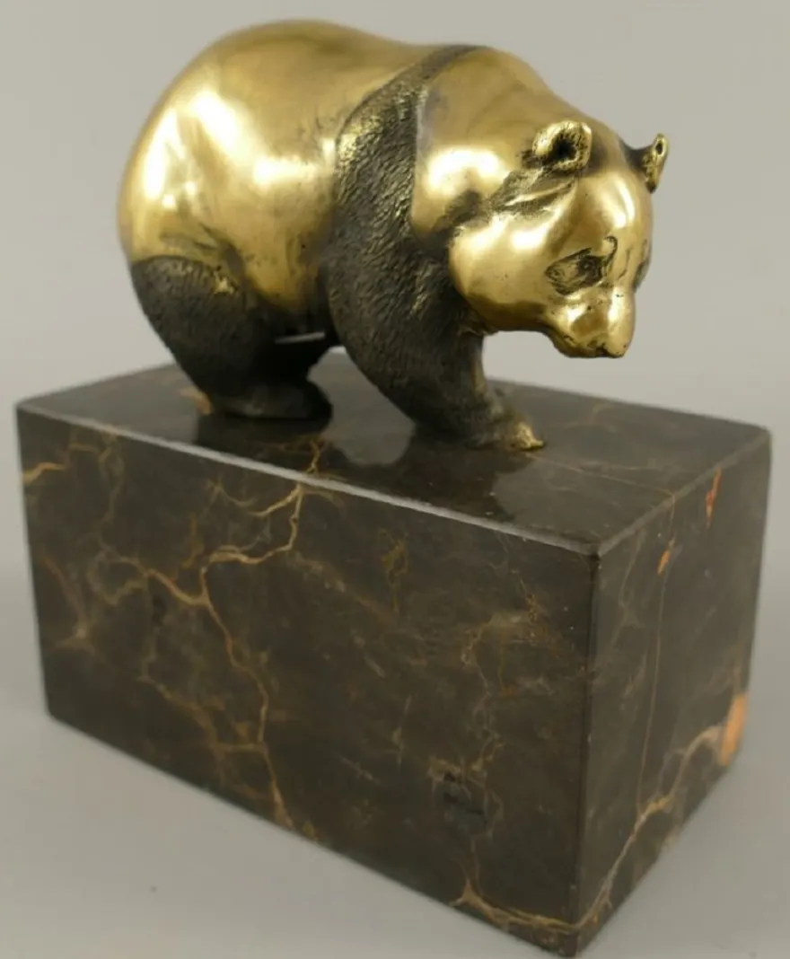 Casa Padrino Bronze Skulptur Panda Bär Gold / Schwarz 13 x 7 x H. 15 cm - Bronzefigur - Dekofigur - Schreibtisch Deko Accessoires