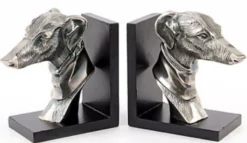 Casa Padrino Buchstützen Set Hundeköpfe Antik Silber / Schwarz 20 x 19,5 x H. 10 cm - Luxus Deko Accessoires