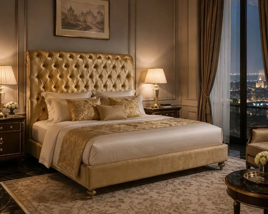 Casa Padrino Chesterfield Bett-Kopfteil Gold 200 x H. 140 cm - Chesterfield Hotel & Schlafzimmer Möbel