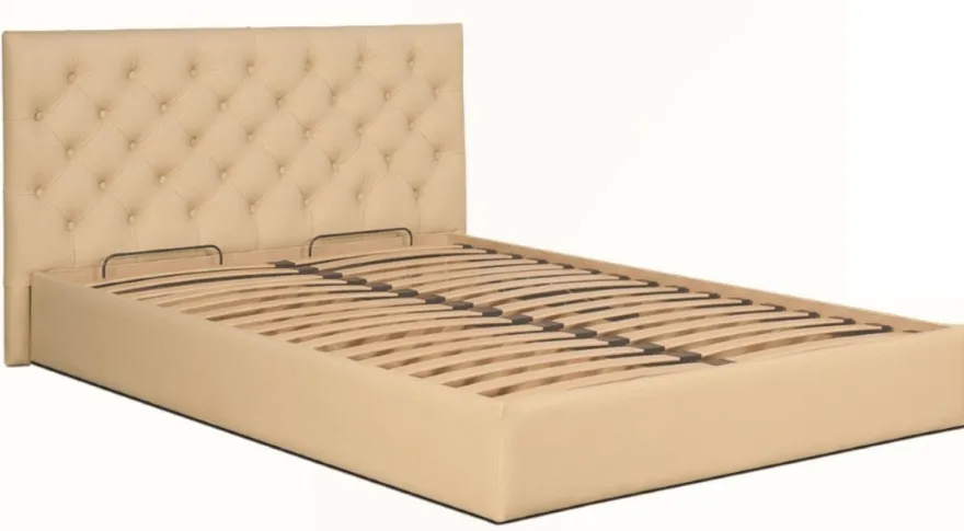 Casa Padrino Chesterfield Bett Beige - Echtleder Möbel