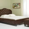 Casa Padrino Chesterfield Doppelbett Dunkelbraun / Schwarz - Verschiedene Größen - Elegantes Massivholz Bett mit Kopfteil - Chesterfield Schlafzimmer Möbel