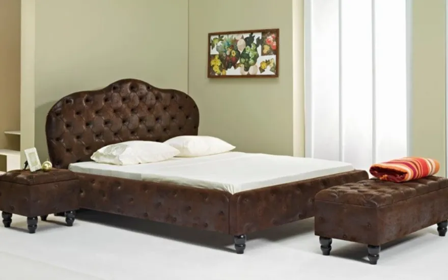Casa Padrino Chesterfield Doppelbett Dunkelbraun / Schwarz - Verschiedene Größen - Elegantes Massivholz Bett mit Kopfteil - Chesterfield Schlafzimmer Möbel