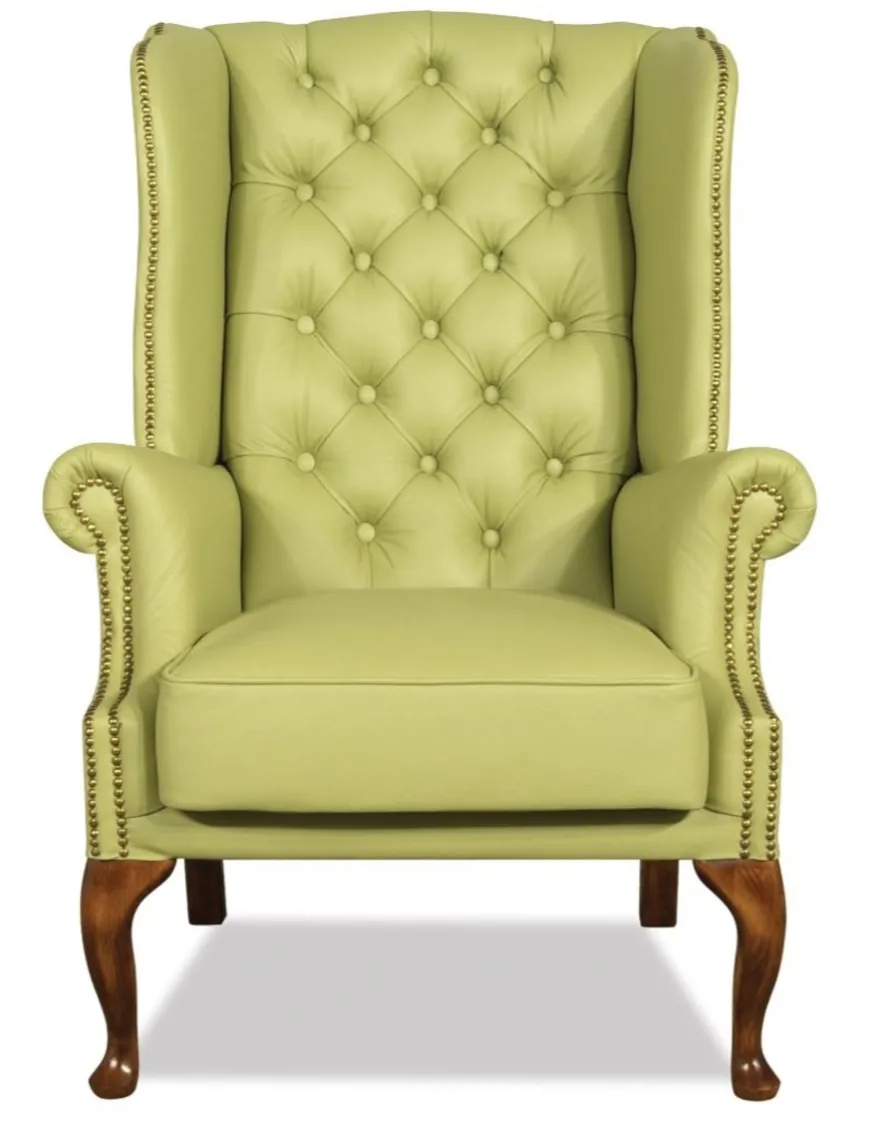 Casa Padrino Chesterfield Echtleder Ohrensessel Hellgrün 80 x 80 x H. 110 cm - Luxus Sessel