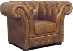 Casa Padrino Chesterfield Echtleder Sessel Braun 110 x 90 x H. 80 cm - Luxus Wohnzimmermöbel