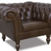 Casa Padrino Chesterfield Echtleder Sessel Dunkelbraun 130 x 90 x H. 80 cm - Wohnzimmermöbel im Chesterfield Design
