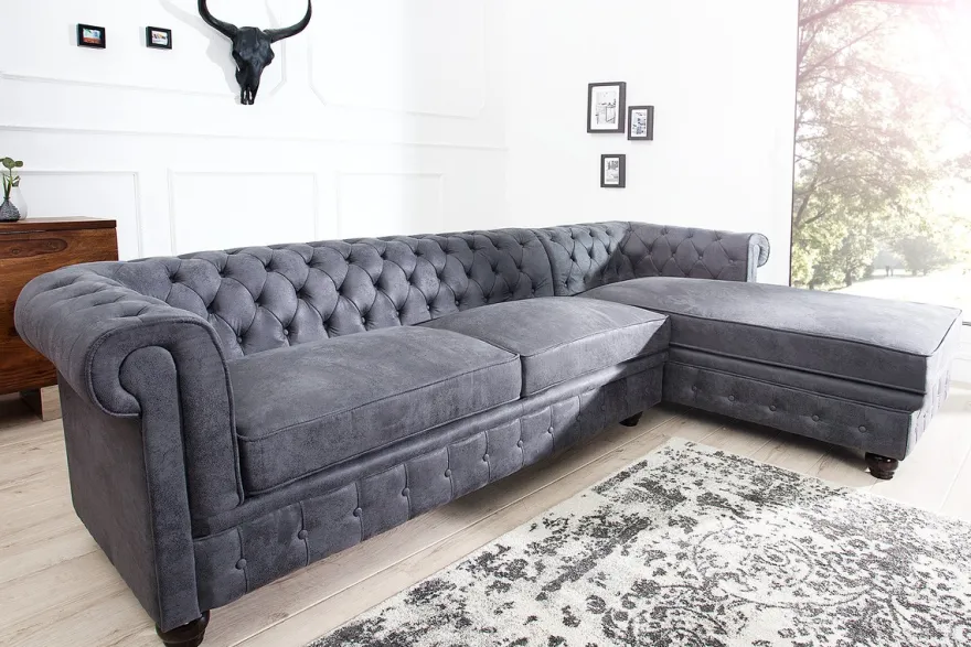 Casa Padrino Chesterfield Ecksofa in Antikgrau - Wohnzimmer Möbel - Couch