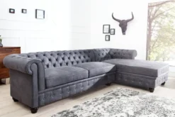 Casa Padrino Chesterfield Ecksofa in Antikgrau - Wohnzimmer Möbel - Couch
