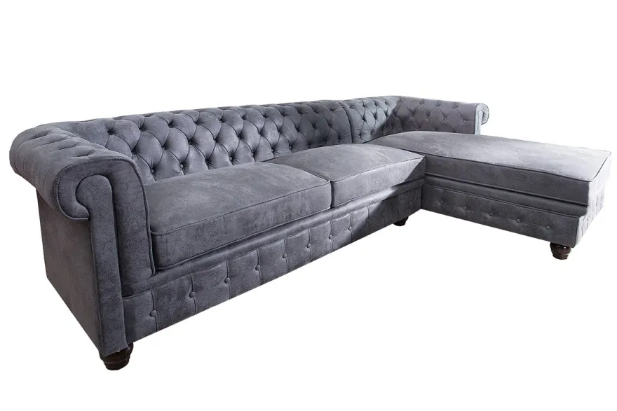 Casa Padrino Chesterfield Ecksofa in Antikgrau - Wohnzimmer Möbel - Couch