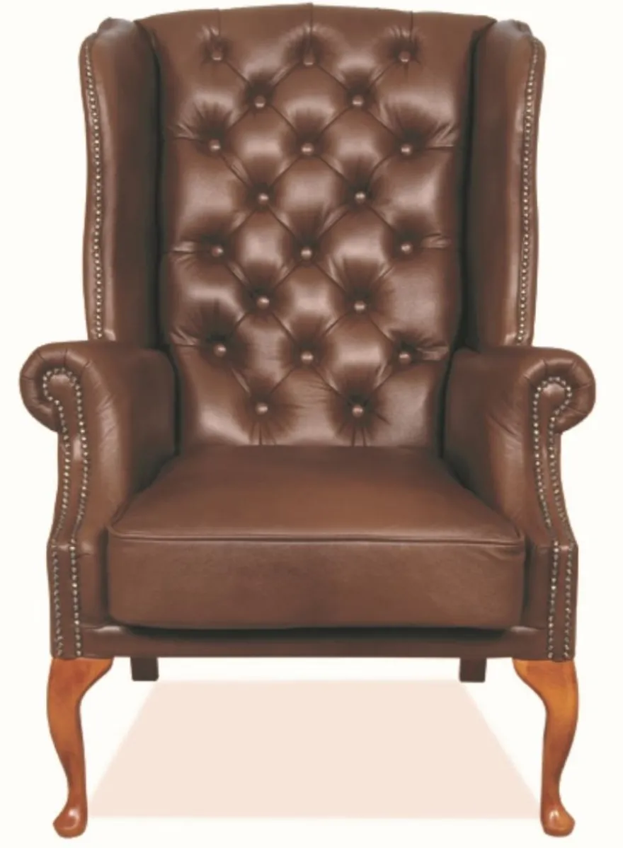 Casa Padrino Chesterfield Echtleder Ohrensessel Braun 80 x 80 x H. 110 cm - Luxus Sessel
