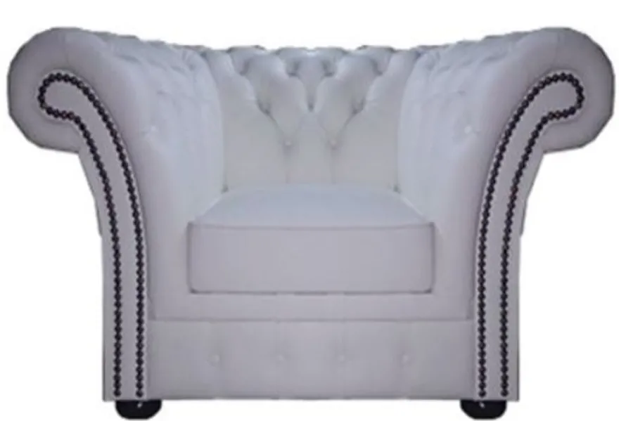 Casa Padrino Chesterfield Echtleder Sessel Weiß 110 x 90 x H. 80 cm - Luxus Kollektion