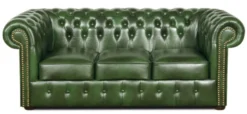 Casa Padrino Chesterfield Echtleder 3er Sofa Grün 200 x 90 x H. 78 cm - Luxus Kollektion