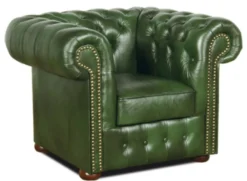 Casa Padrino Chesterfield Echtleder Sessel Grün 110 x 90 x H. 78 cm - Luxus Kollektion