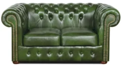 Casa Padrino Chesterfield Echtleder 2er Sofa Grün 160 x 90 x H. 78 cm - Luxus Kollektion
