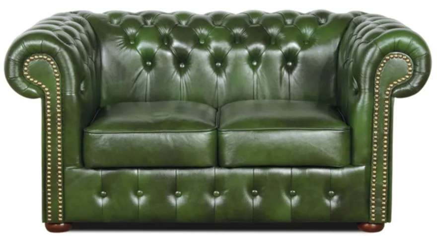 Casa Padrino Chesterfield Echtleder 2er Sofa Grün 160 x 90 x H. 78 cm - Luxus Kollektion