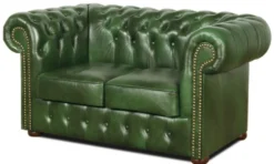 Casa Padrino Chesterfield Echtleder 2er Sofa Grün 160 x 90 x H. 78 cm - Luxus Kollektion