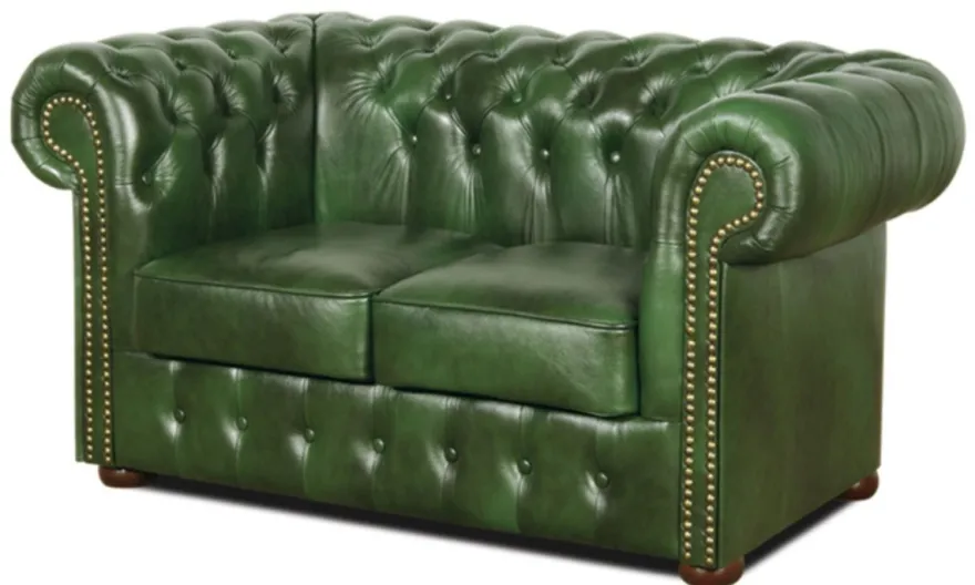 Casa Padrino Chesterfield Echtleder 2er Sofa Grün 160 x 90 x H. 78 cm - Luxus Kollektion