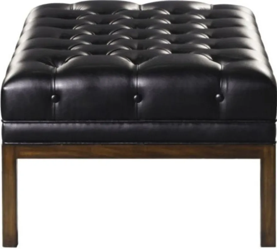 Casa Padrino Chesterfield Echtleder Fußhocker Schwarz / Braun 80 x 59 x H. 40 cm - Hotel Möbel