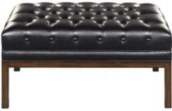 Casa Padrino Chesterfield Echtleder Fußhocker Schwarz / Braun 80 x 59 x H. 40 cm - Hotel Möbel