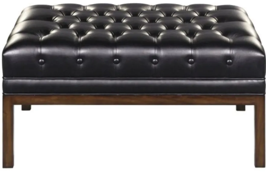 Casa Padrino Chesterfield Echtleder Fußhocker Schwarz / Braun 80 x 59 x H. 40 cm - Hotel Möbel
