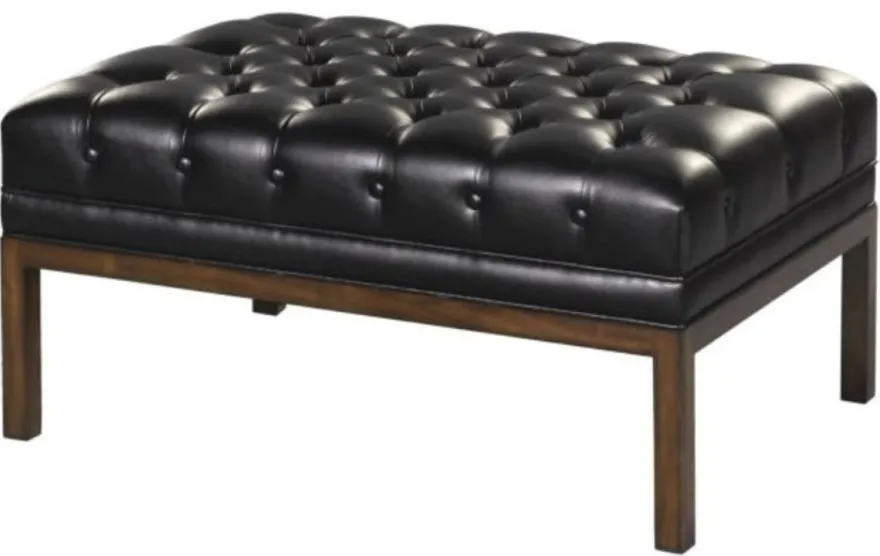 Casa Padrino Chesterfield Echtleder Fußhocker Schwarz / Braun 80 x 59 x H. 40 cm - Hotel Möbel