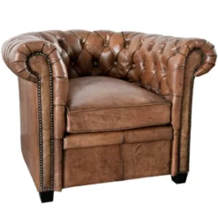 Casa Padrino Chesterfield Echtleder Sessel Braun aus Massivholz - Luxus Wohnzimmermöbel