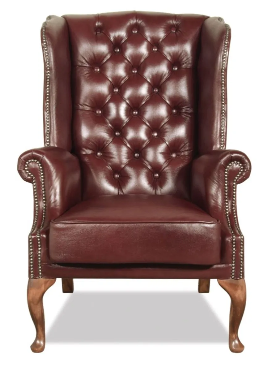 Casa Padrino Chesterfield Echtleder Ohrensessel Dunkelrot 80 x 80 x H. 110 cm - Luxus Sessel