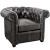 Casa Padrino Chesterfield Echtleder Sessel Schwarz aus Massivholz - Luxus Wohnzimmermöbel