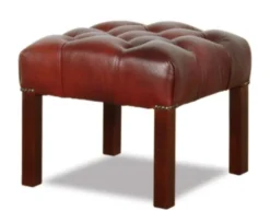 Casa Padrino Chesterfield Echtleder Hocker in weinrot mit dunkelbraunen Beinen 50 x 50 x H. 45 cm - Wohnzimmermöbel